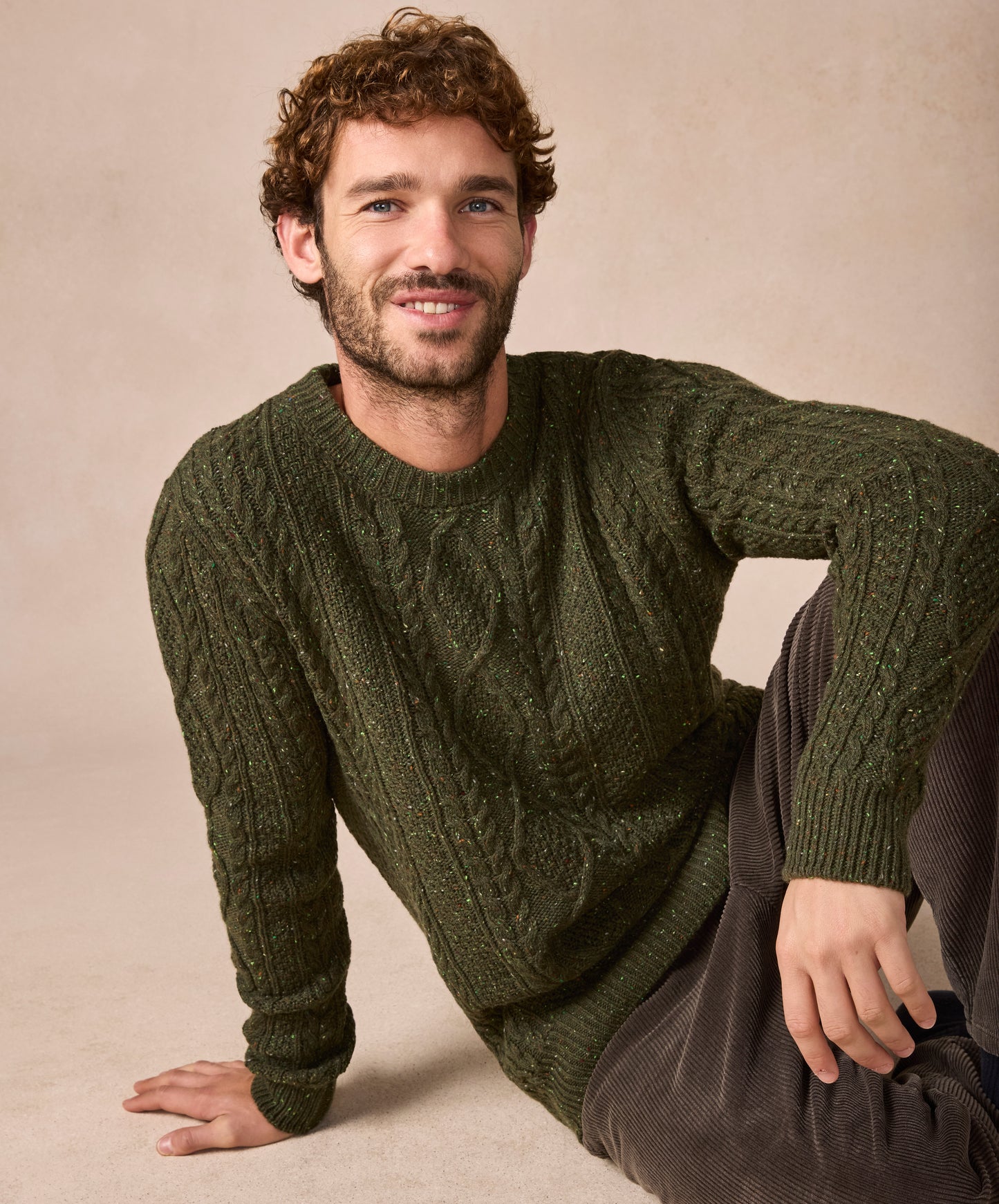 The Carraroe Cashmere Cable Crew Neck Jumper Loden