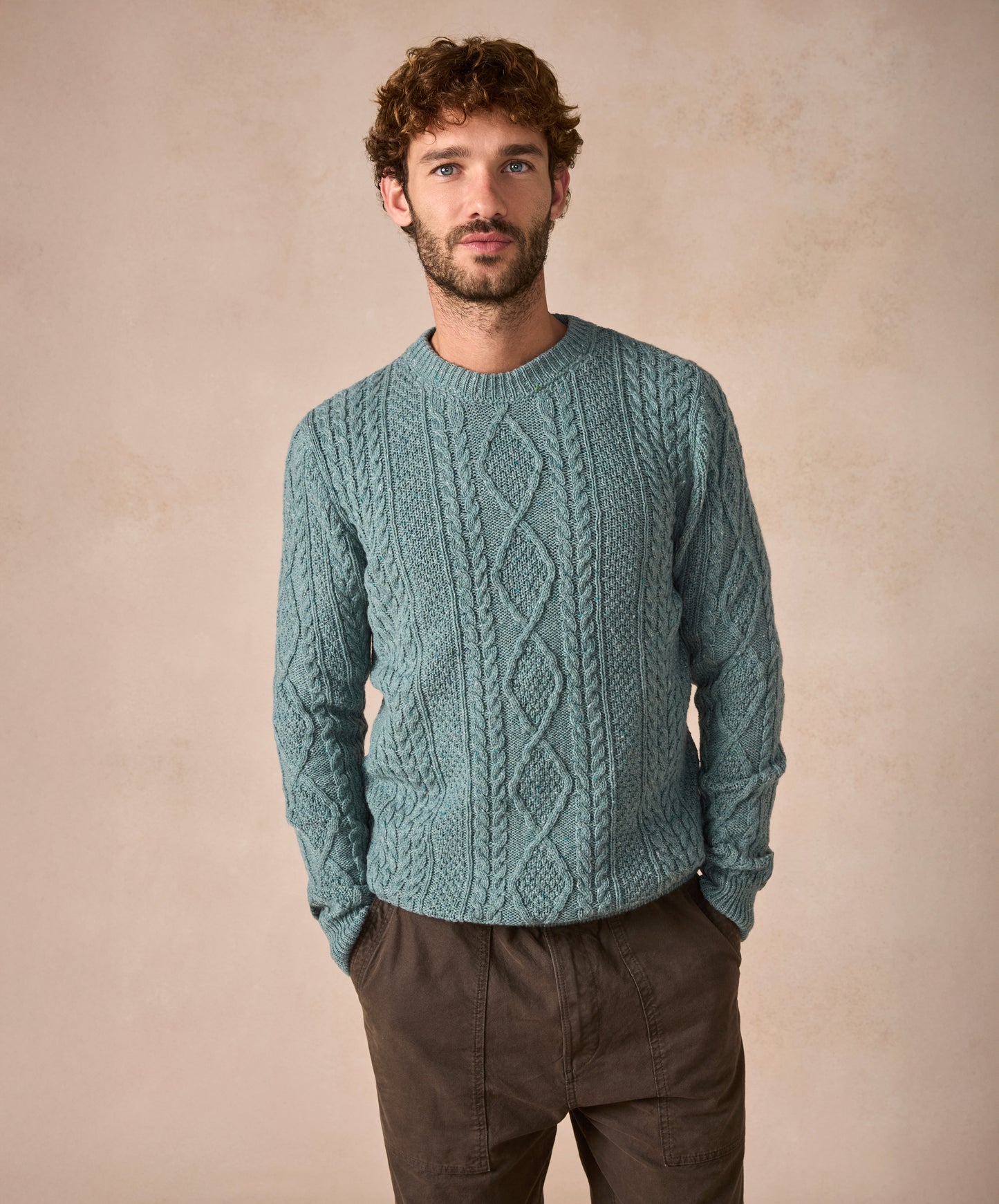 The Carraroe Cashmere Cable Crew Neck Jumper Ocean Mist