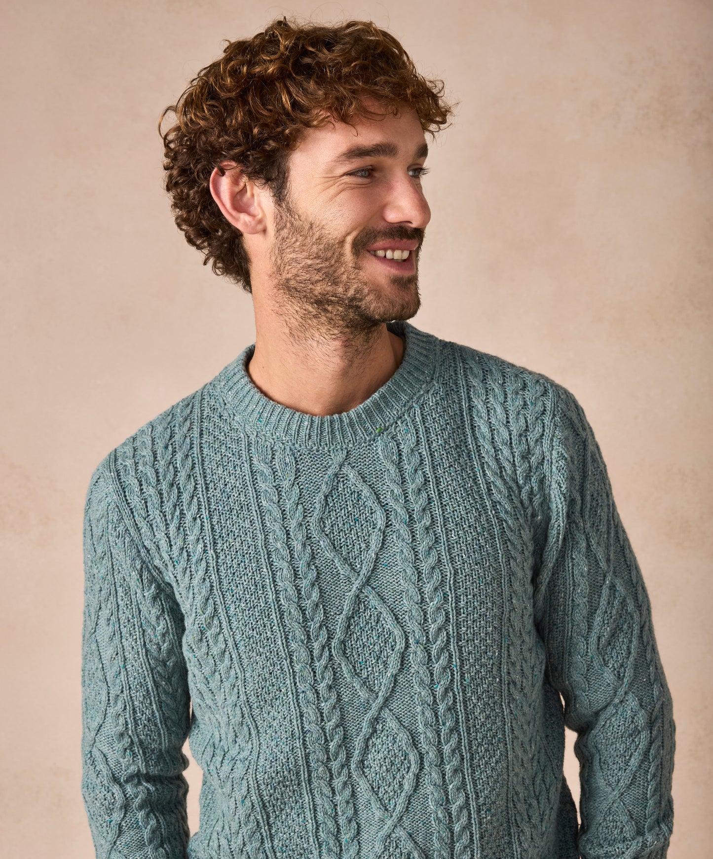 The Carraroe Cashmere Cable Crew Neck Jumper Ocean Mist