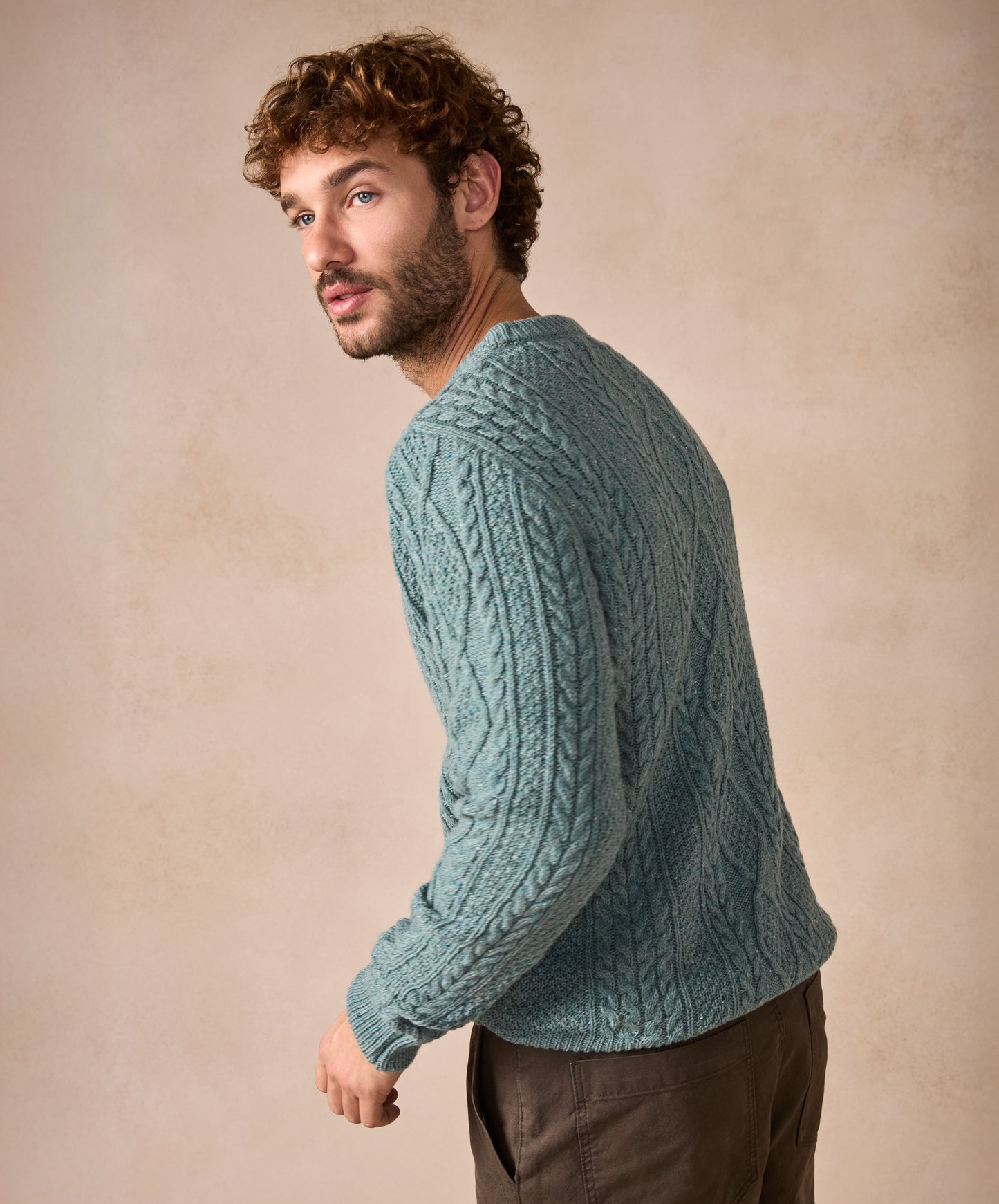 The Carraroe Cashmere Cable Crew Neck Jumper Ocean Mist