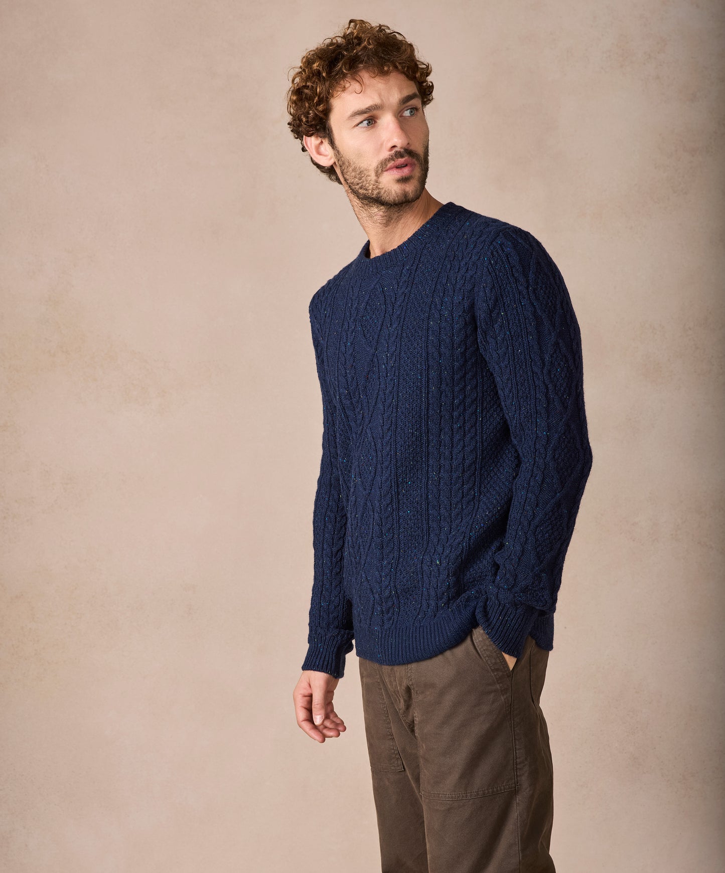 The Carraroe Cashmere Cable Crew Neck Jumper Rich Navy