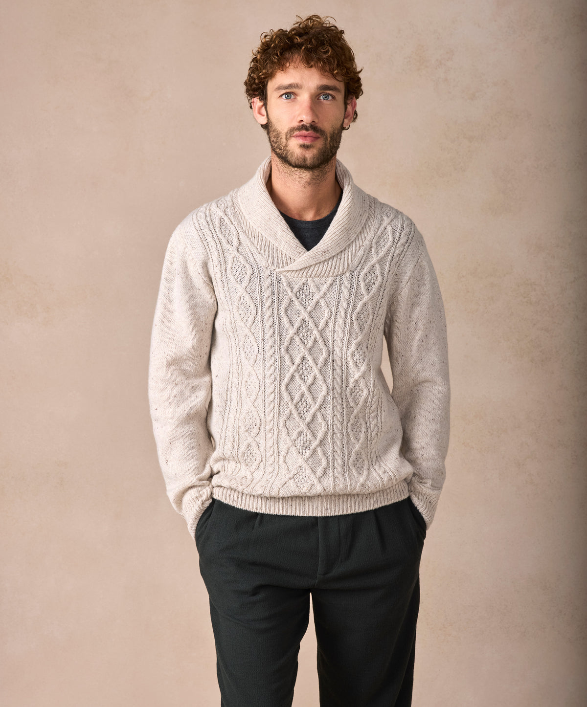 The Salthill Cashmere Shawl Neck Sweater Chalkstone
