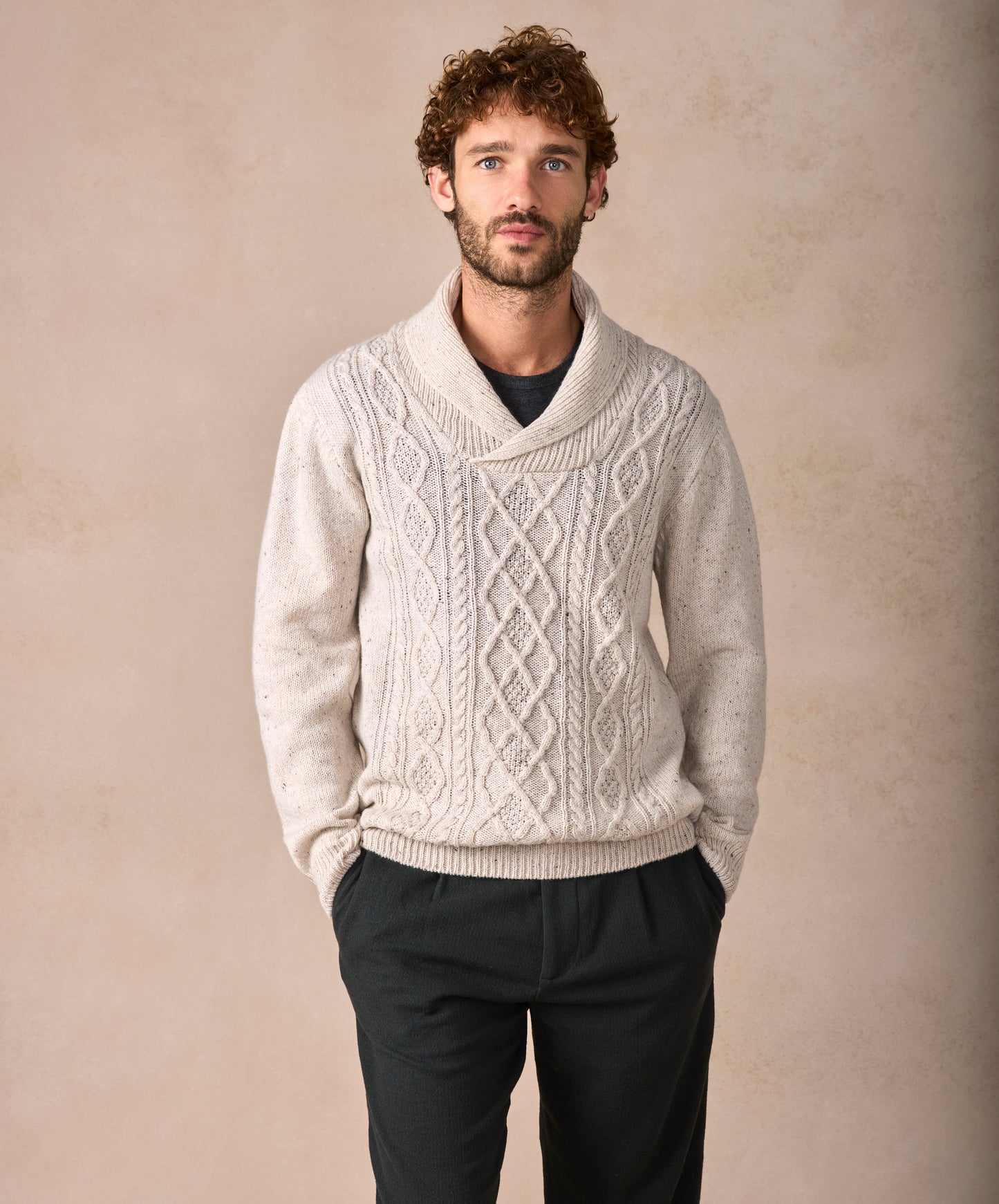 The Salthill Cashmere Shawl Neck Sweater Chalkstone
