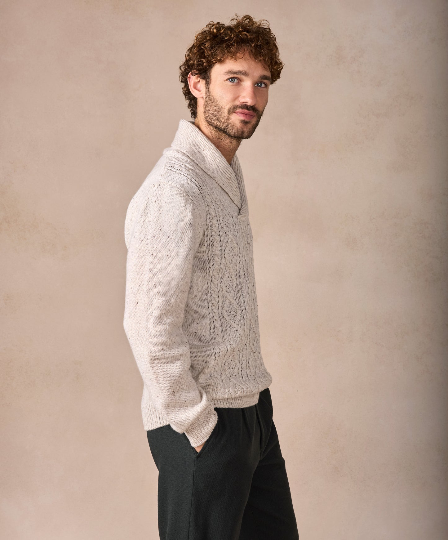 The Salthill Cashmere Shawl Neck Sweater Chalkstone
