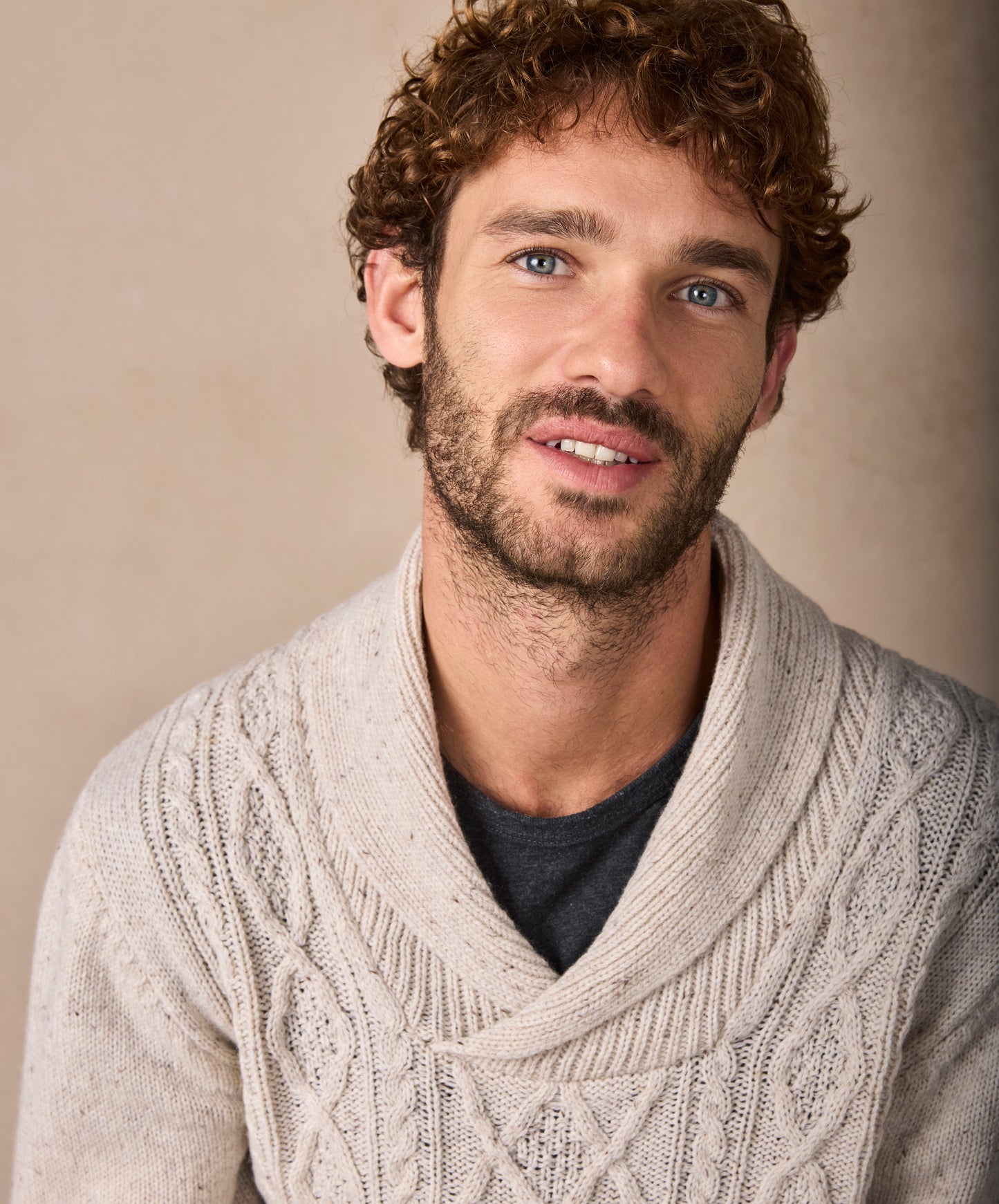 The Salthill Cashmere Shawl Neck Sweater Chalkstone