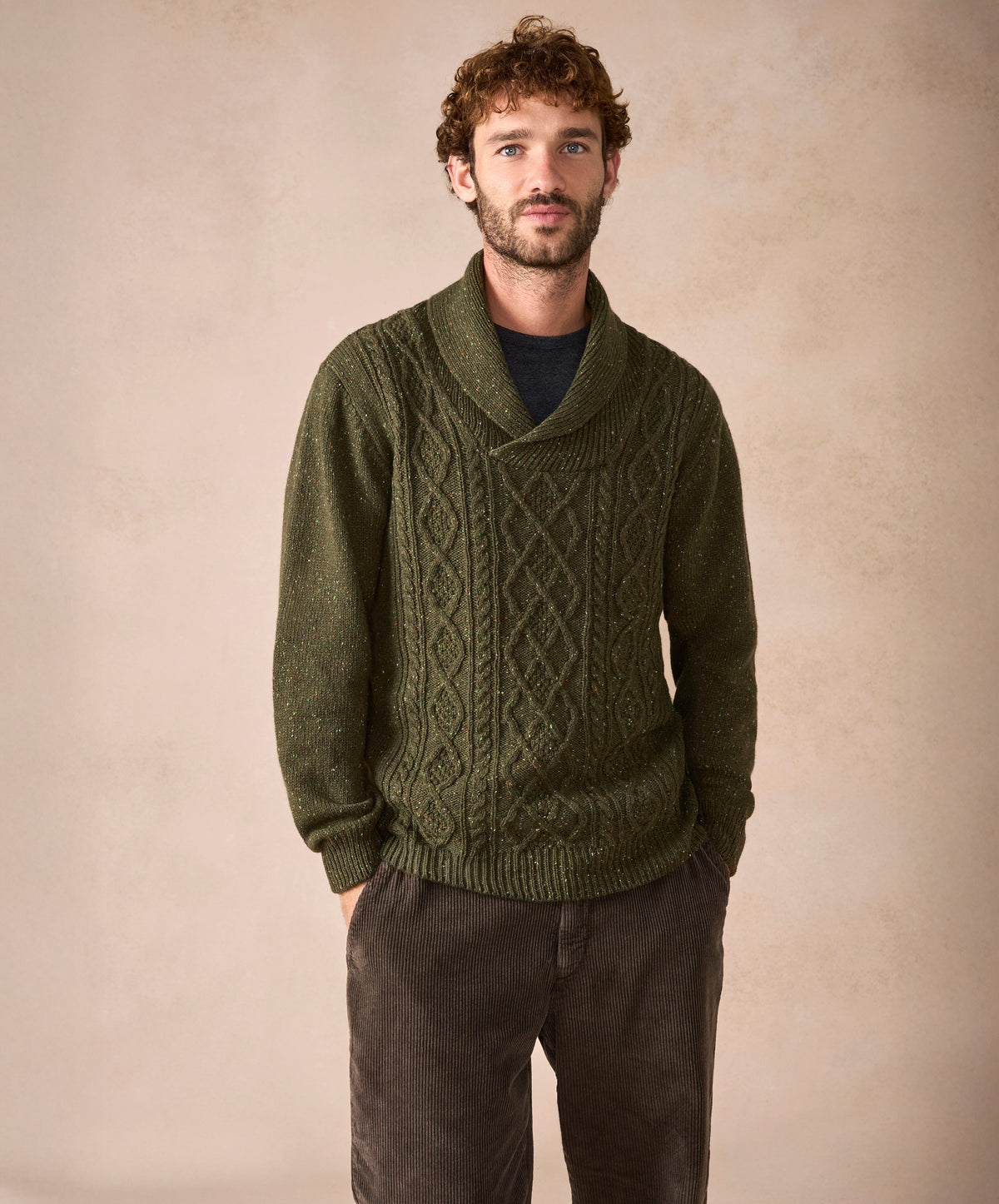 The Salthill Cashmere Shawl Neck Sweater Loden