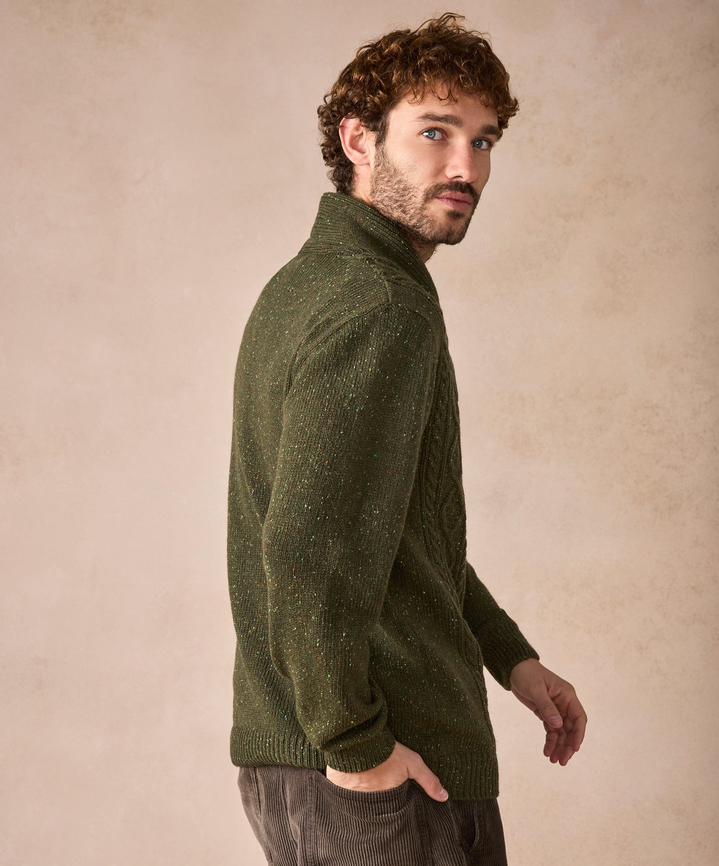 The Salthill Cashmere Shawl Neck Sweater Loden