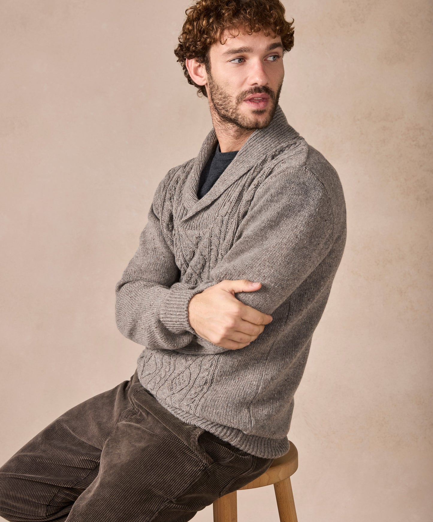 The Salthill Cashmere Shawl Neck Sweater Rocky Ground