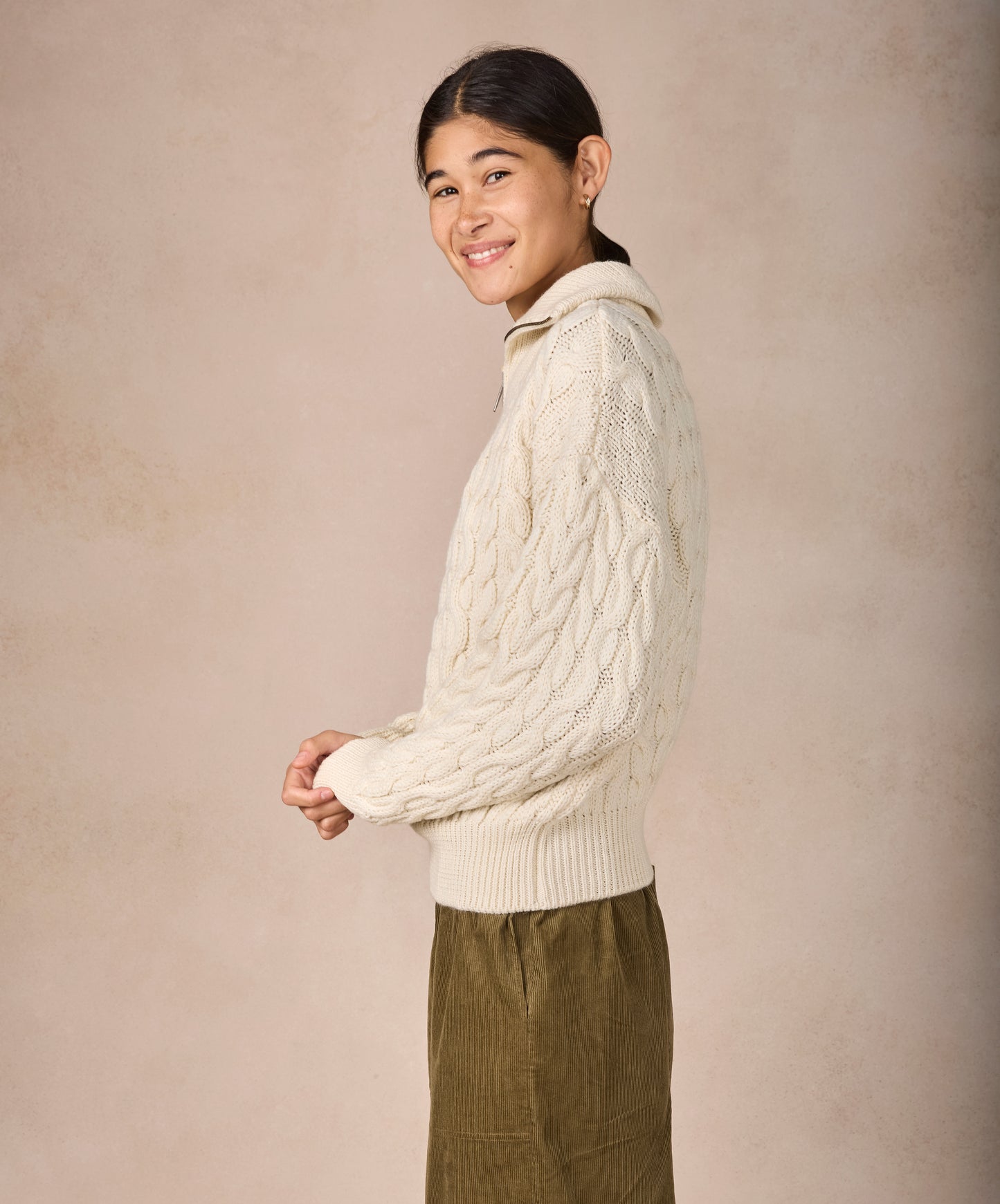 IrelandsEye Knitwear The 'Jessica' Cropped Aran Troyer Natural