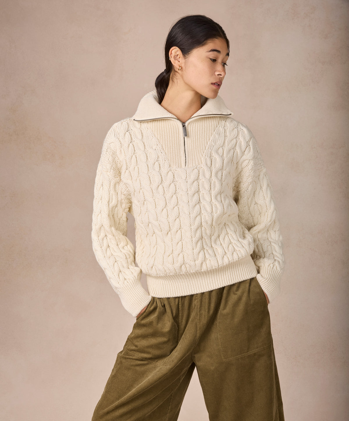 IrelandsEye Knitwear The 'Jessica' Cropped Aran Troyer Natural