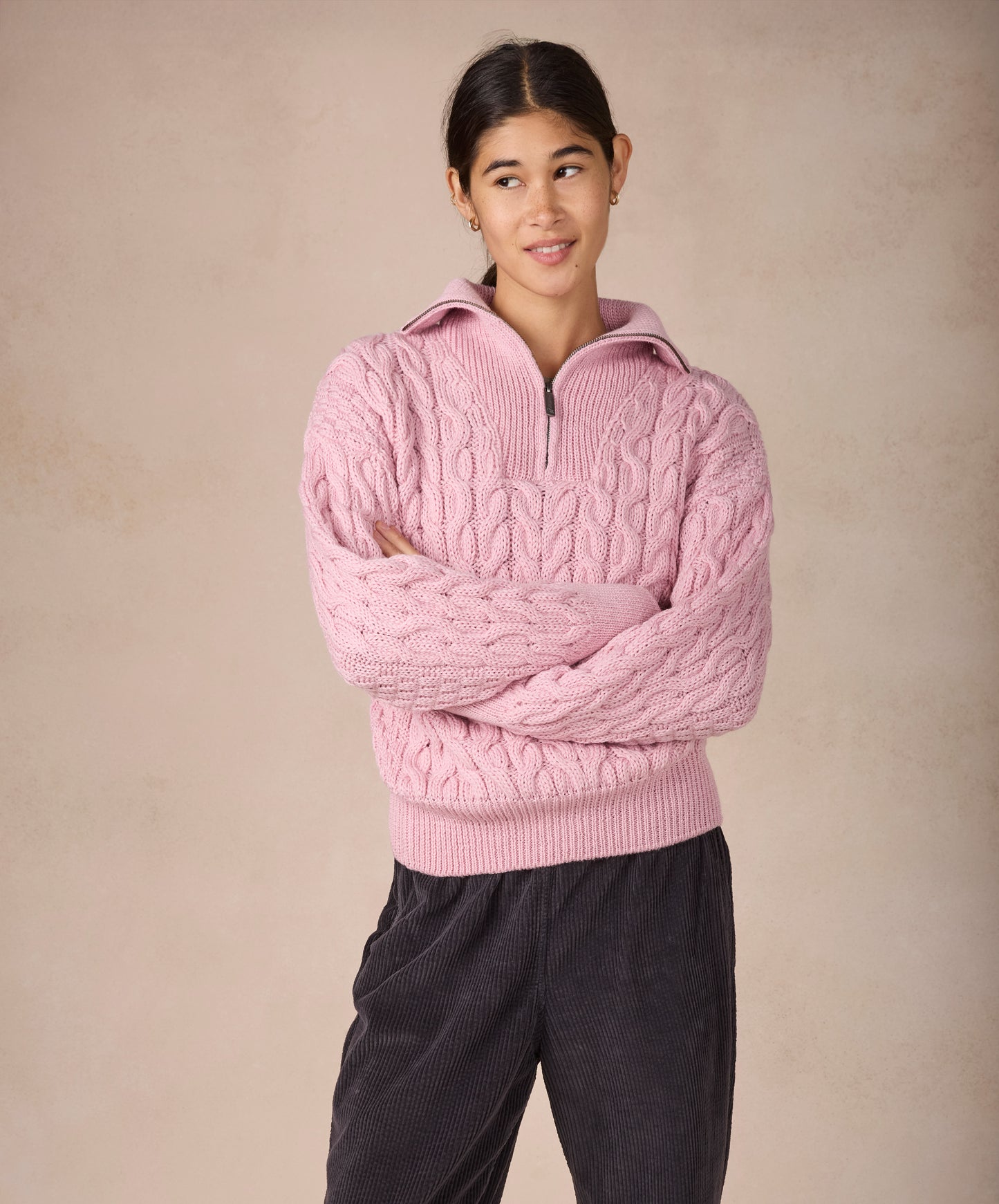 IrelandsEye Knitwear The 'Jessica' Cropped Aran Troyer Sage Marl