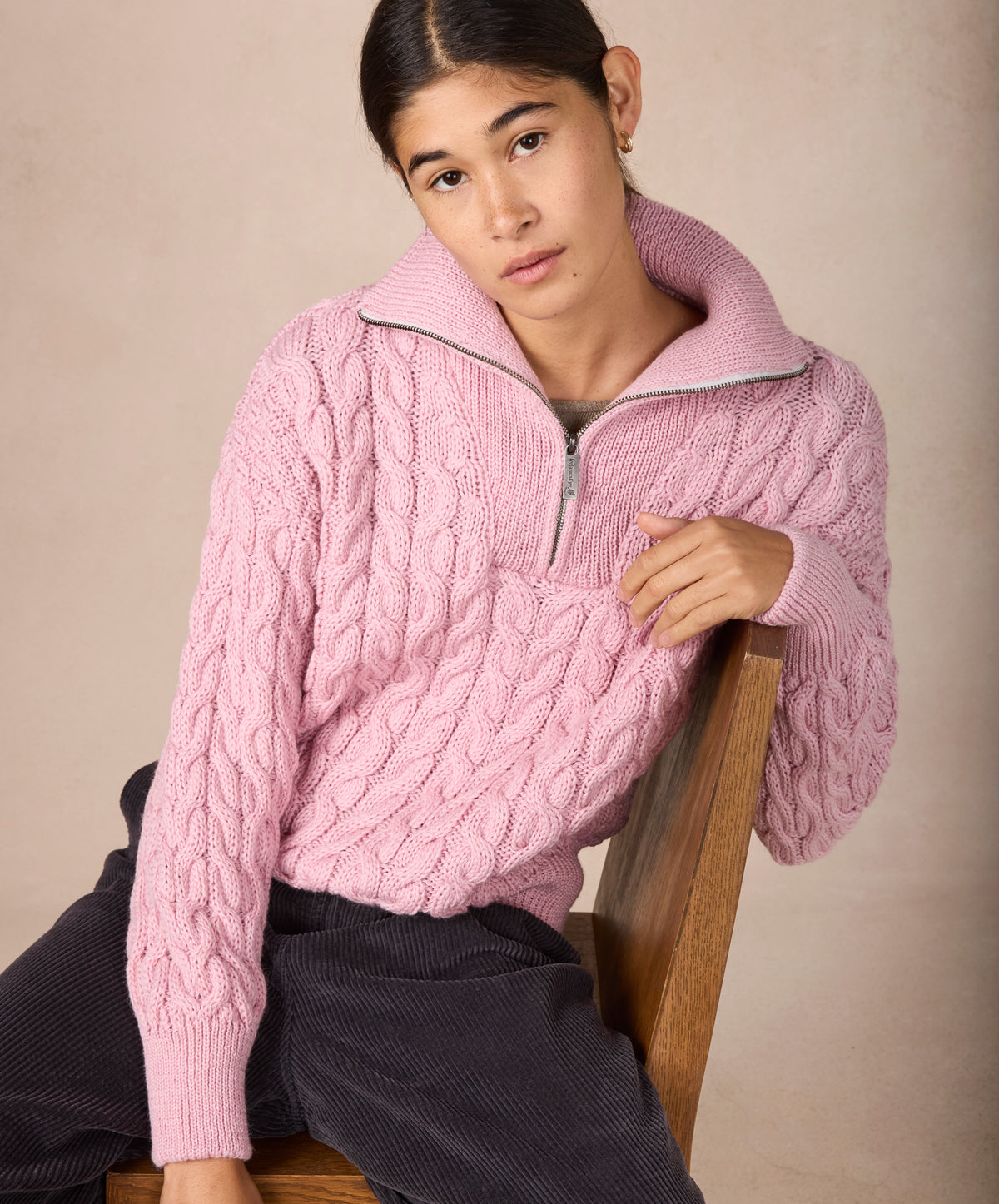 IrelandsEye Knitwear The 'Jessica' Cropped Aran Troyer Sage Marl