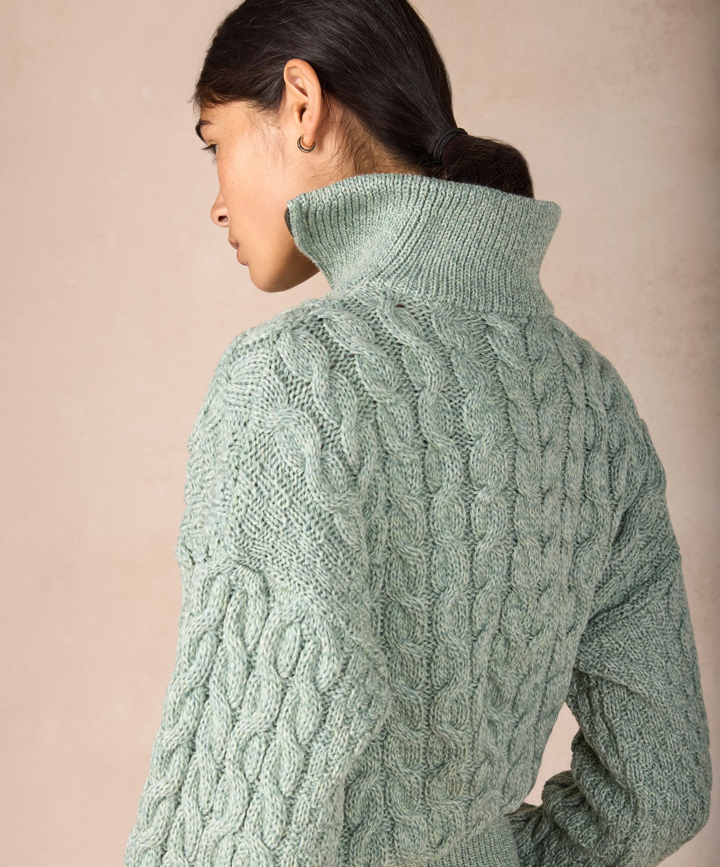 IrelandsEye Knitwear The 'Jessica' Cropped Aran Troyer Sage Marl