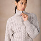 IrelandsEye Knitwear The 'Jessica' Cropped Aran Troyer Silver Marl