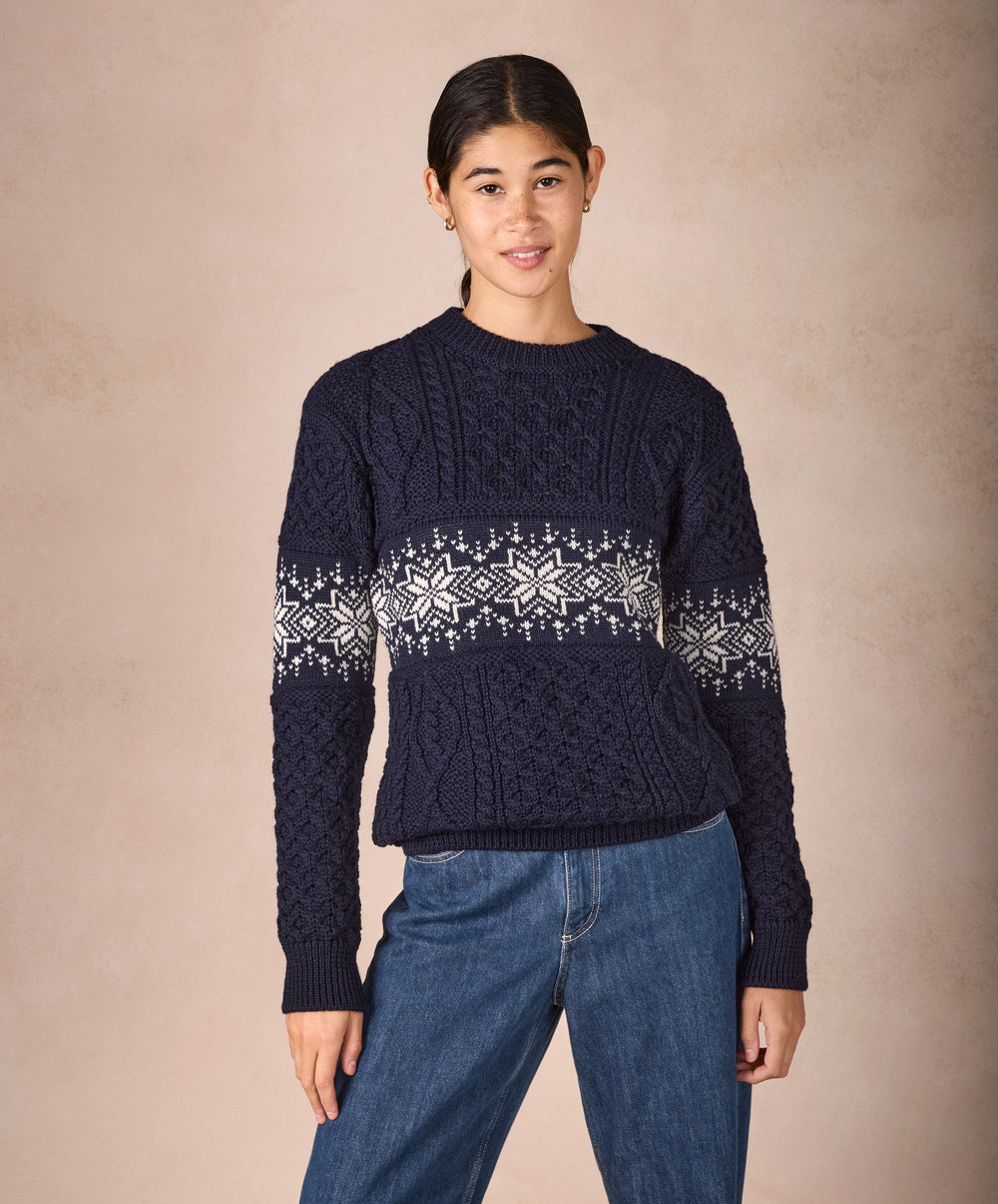 Women's Navy Christmas Sweater Merino Irish Knitwear