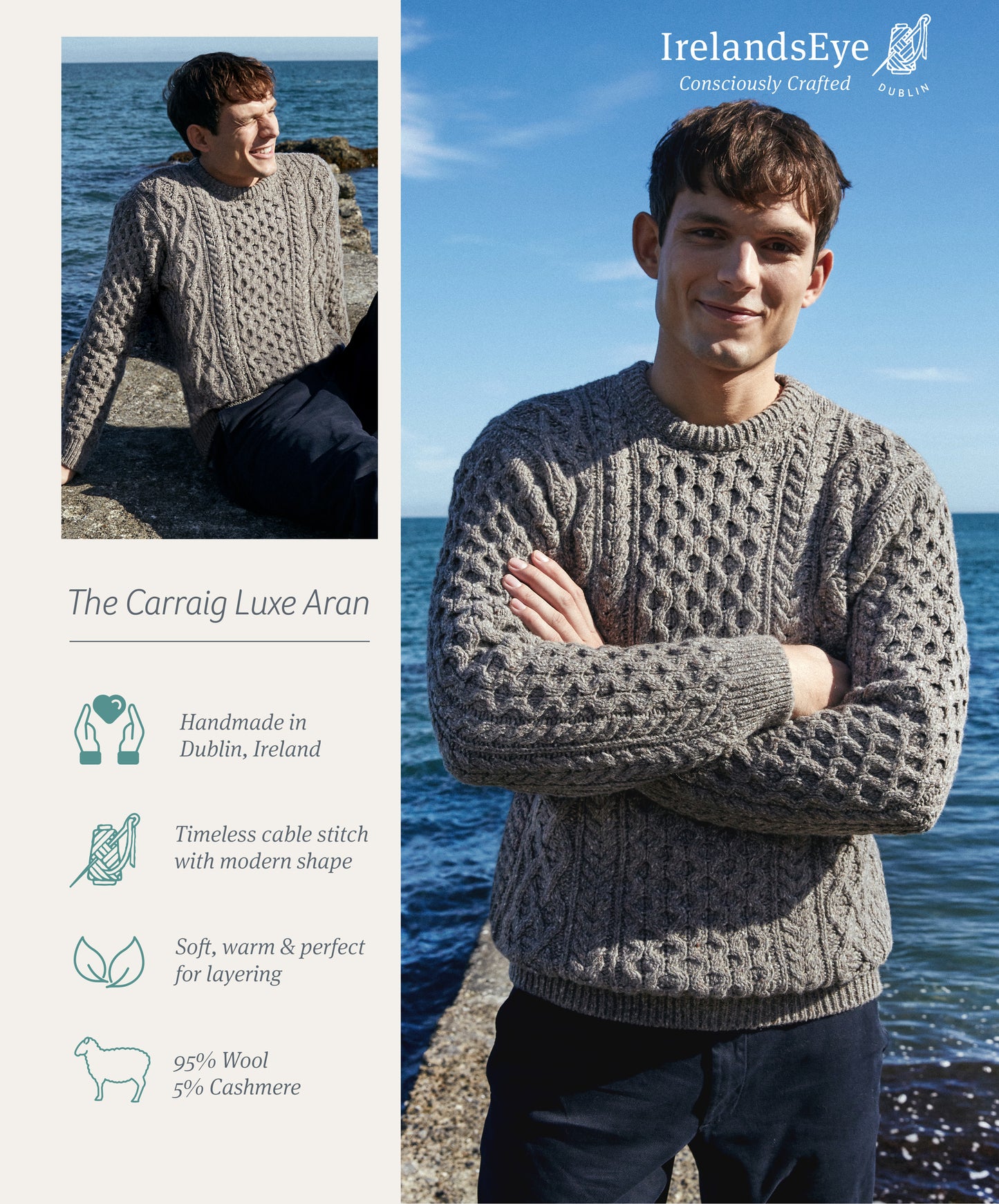 The Carraig Luxe Cashmere Aran Sweater Rocky Ground