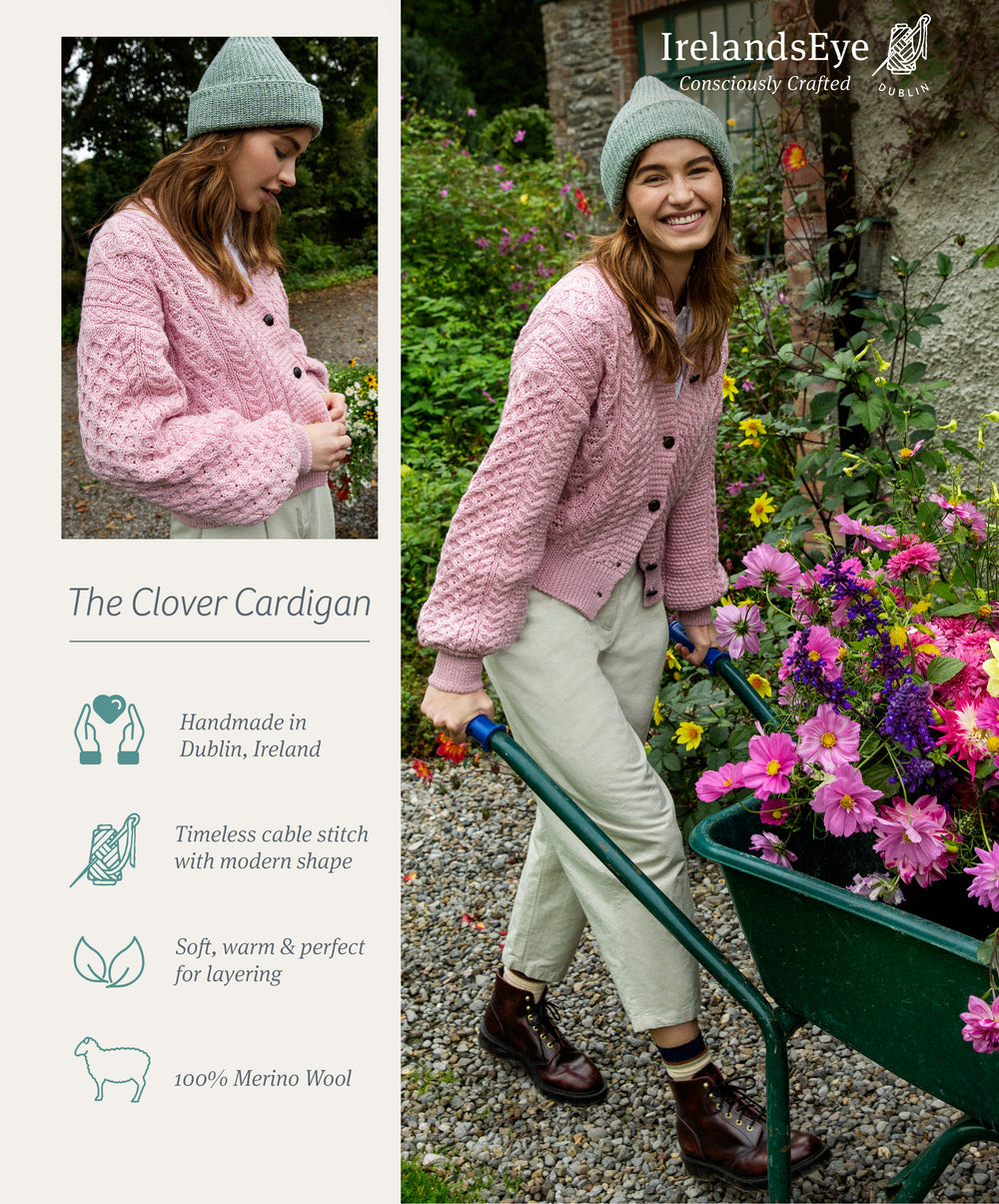 Women's Clover Cropped Aran Cardigan | Pale Pink shade