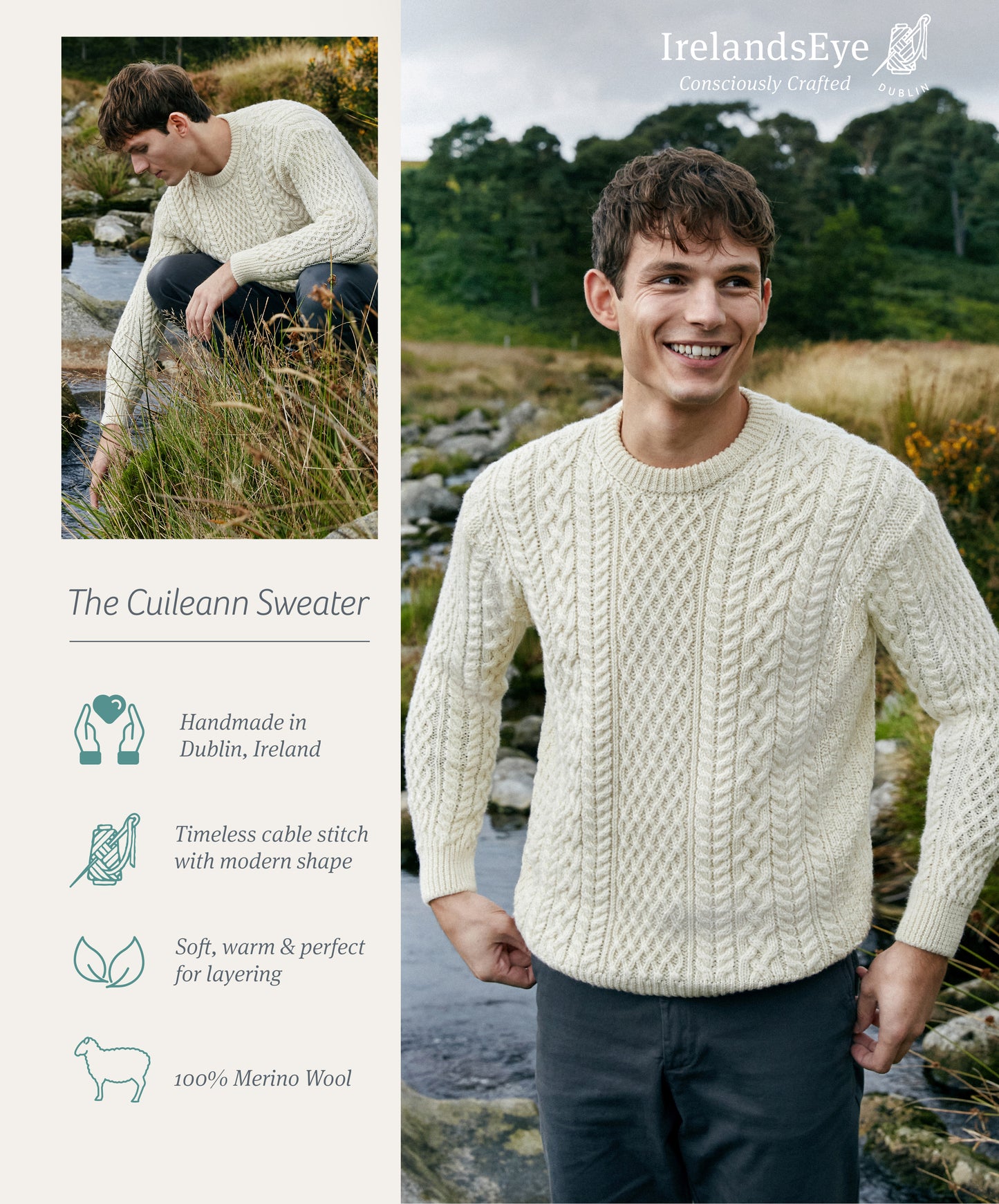 Cuileann Aran Crew Neck Sweater Natural