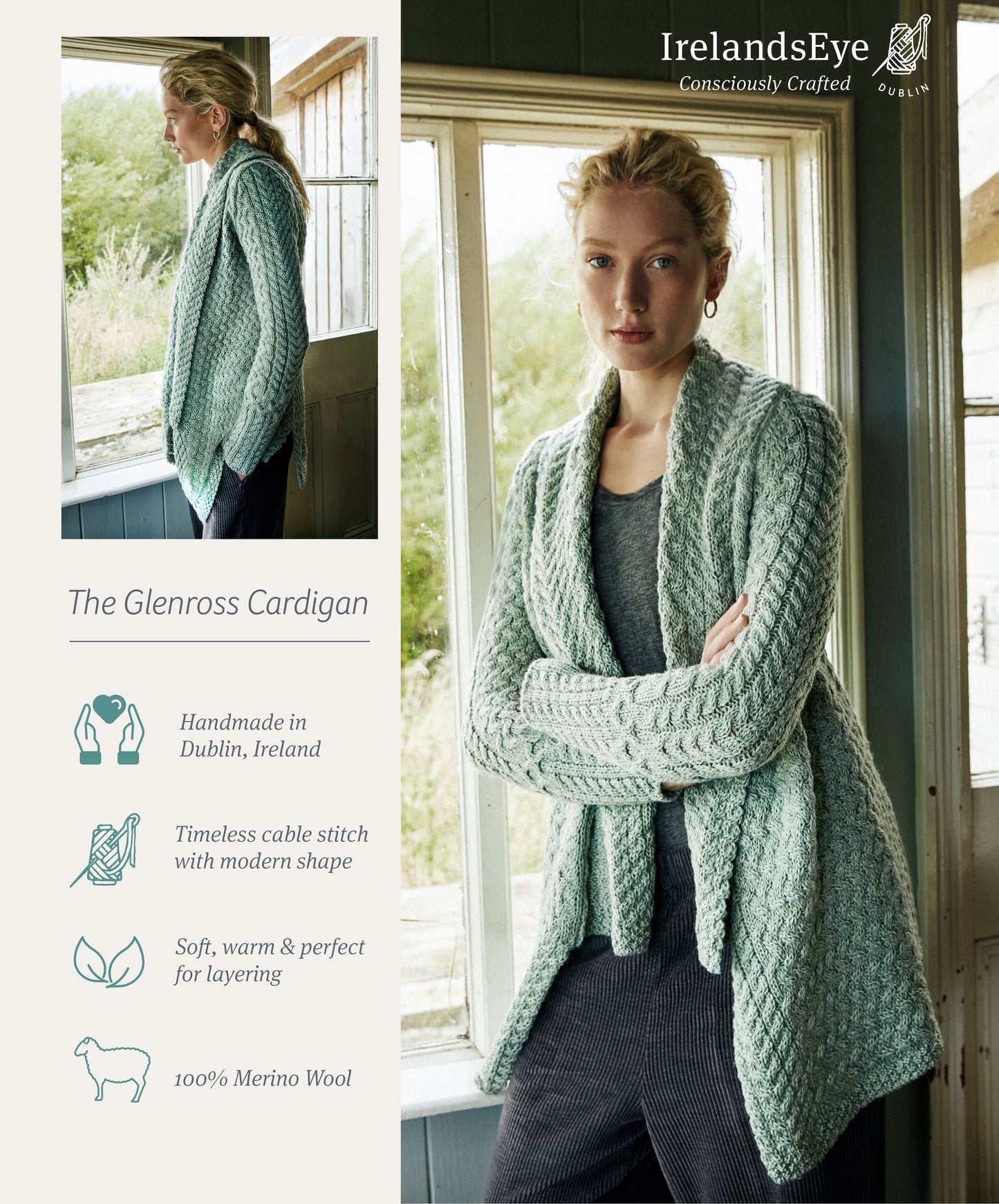 Glenross Waterfall Cardigan Sage Marl