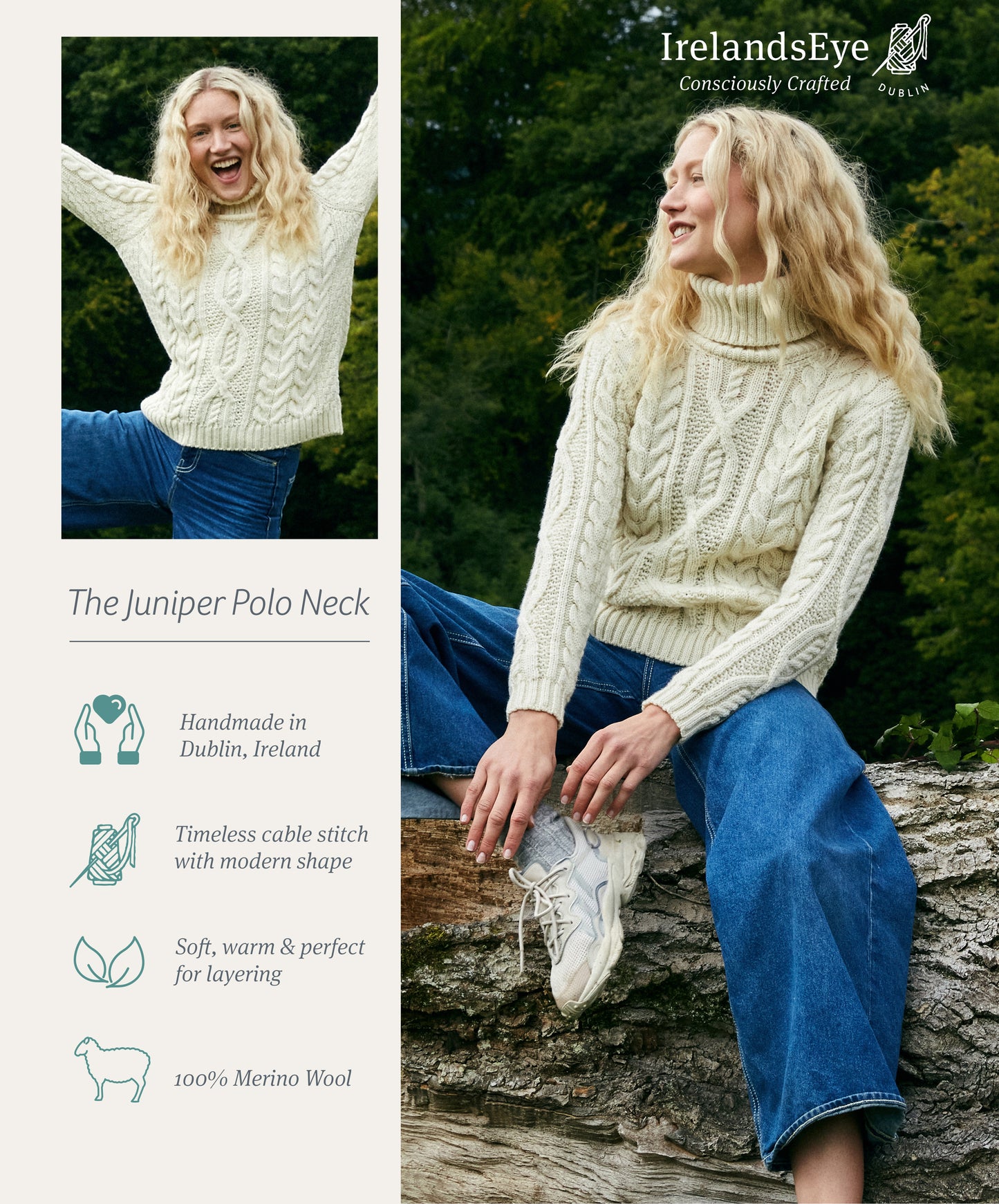 Juniper Aran Polo Neck Natural