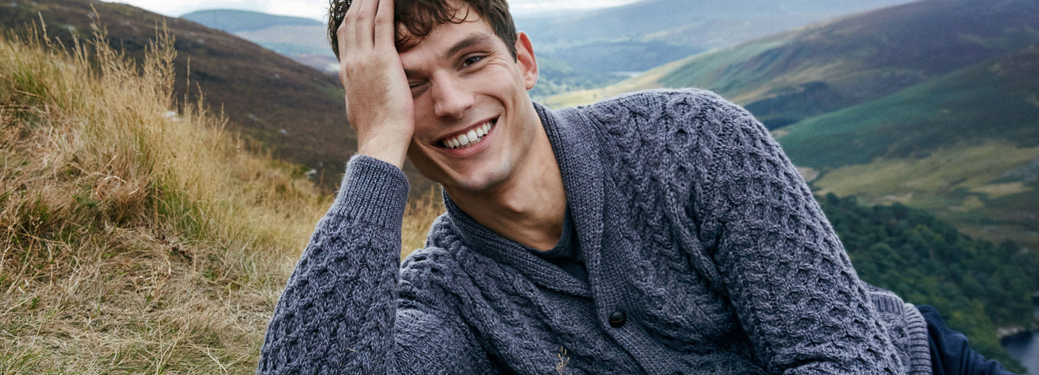 IrelandsEye Knitwear Woodford Aran Cardigan Steel Marl