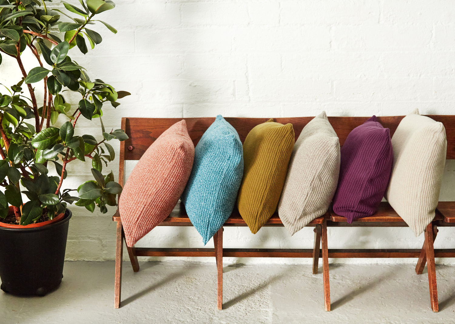 IrelandsEye knitwear  ‘Havilah’ Pillow in Cedar Marl, Larimar, Khaki, Eggshell, Currant & Bone