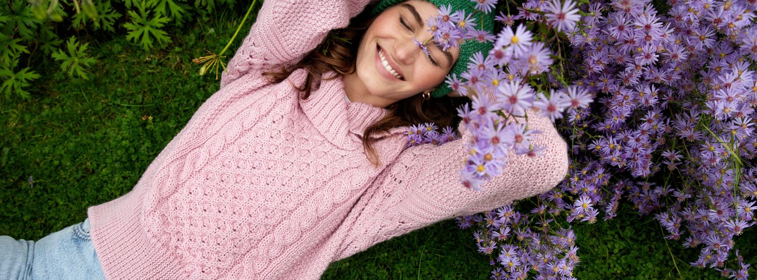 IrelandsEye Knitwear 'Aster' Oversized Shawl Collar Sweater Pale Pink 