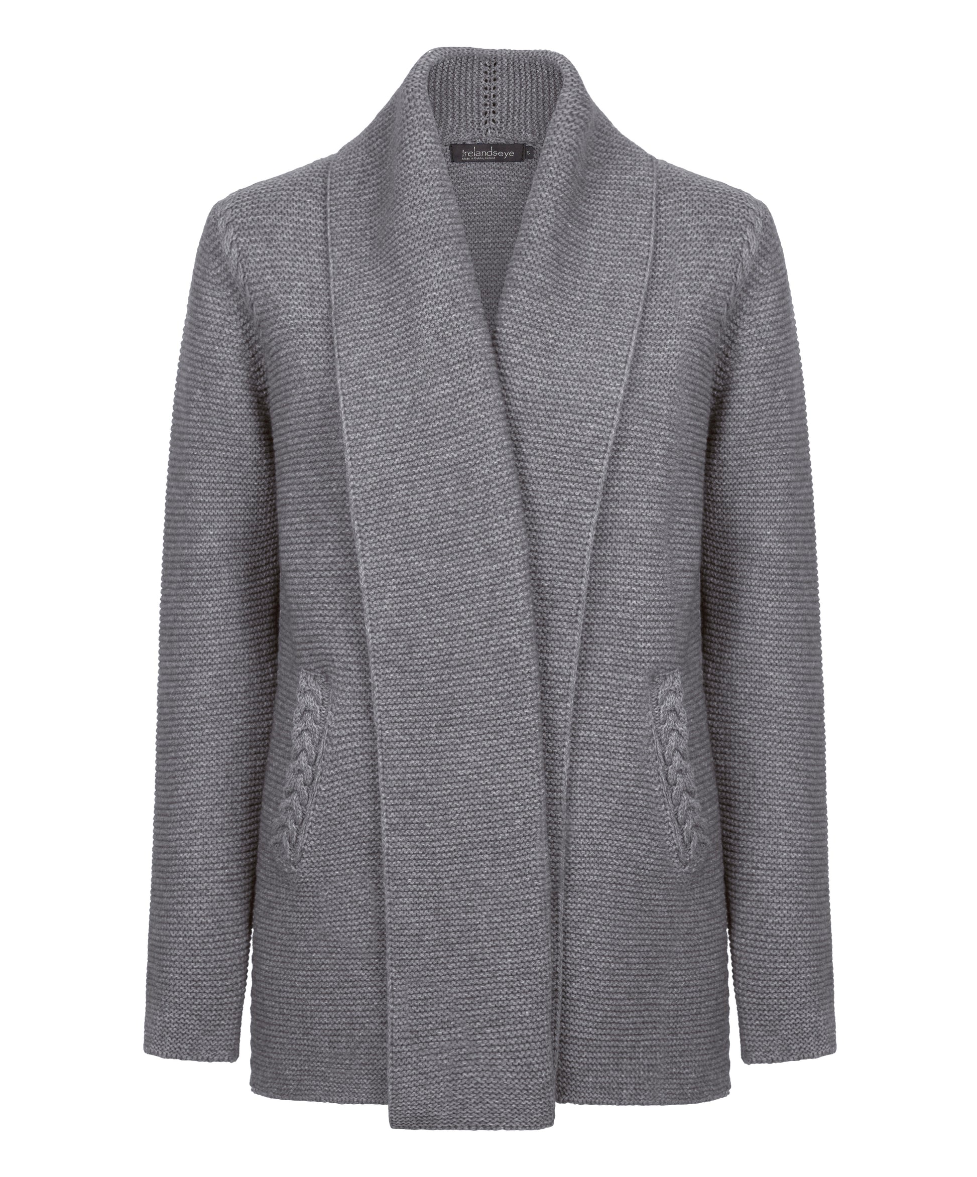 IrelandsEye Knitwear Womens Sutton Cable Cardigan Grey Frost