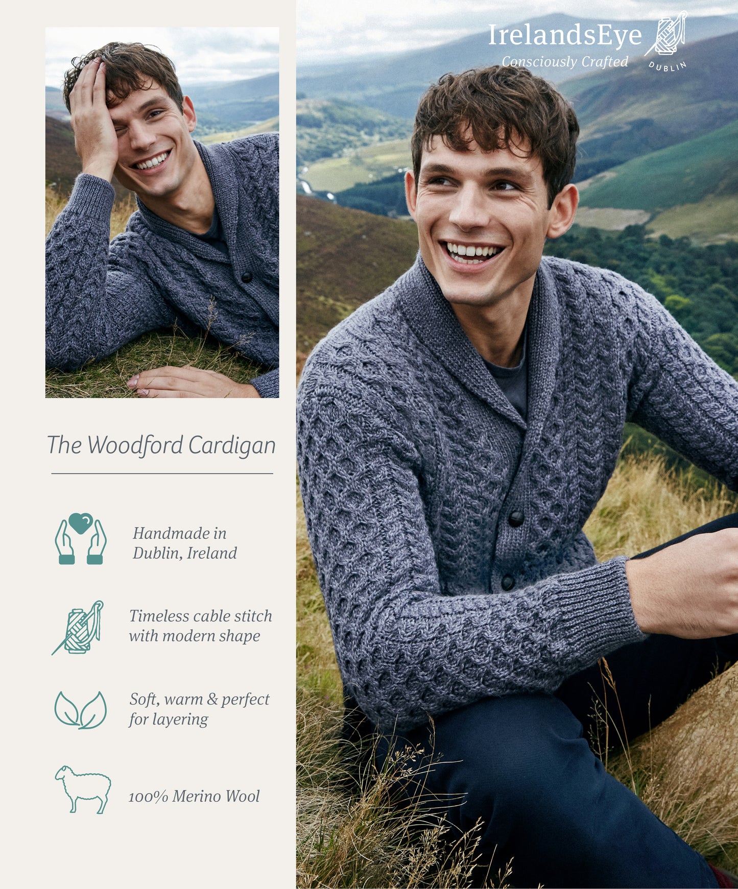 Woodford Aran Cardigan Steel Marl