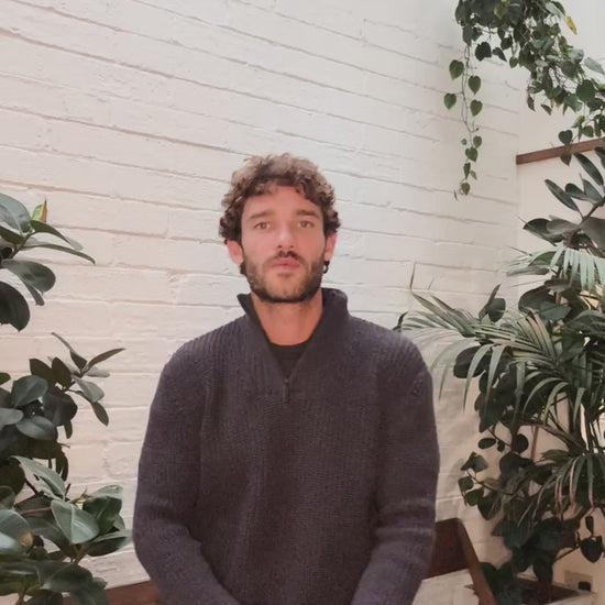 IrelandsEye Knitwear Reefer Ribbed Zip Neck Sweater in Navy