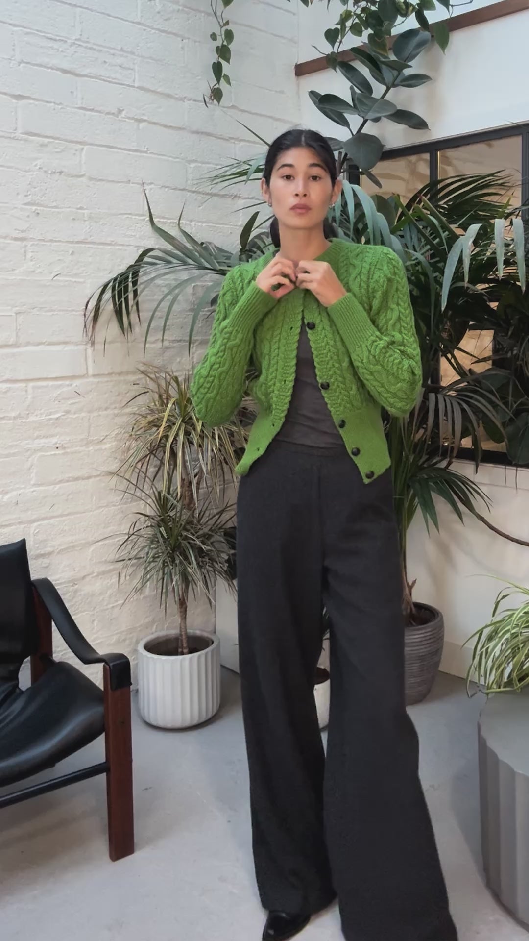 IrelandsEye Knitwear The 'Elva' Cropped Cardigan Moss