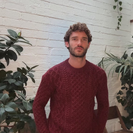 IrelandsEye Knitwear Blasket Honeycomb Stitch Mens Aran Sweater Sable Marl