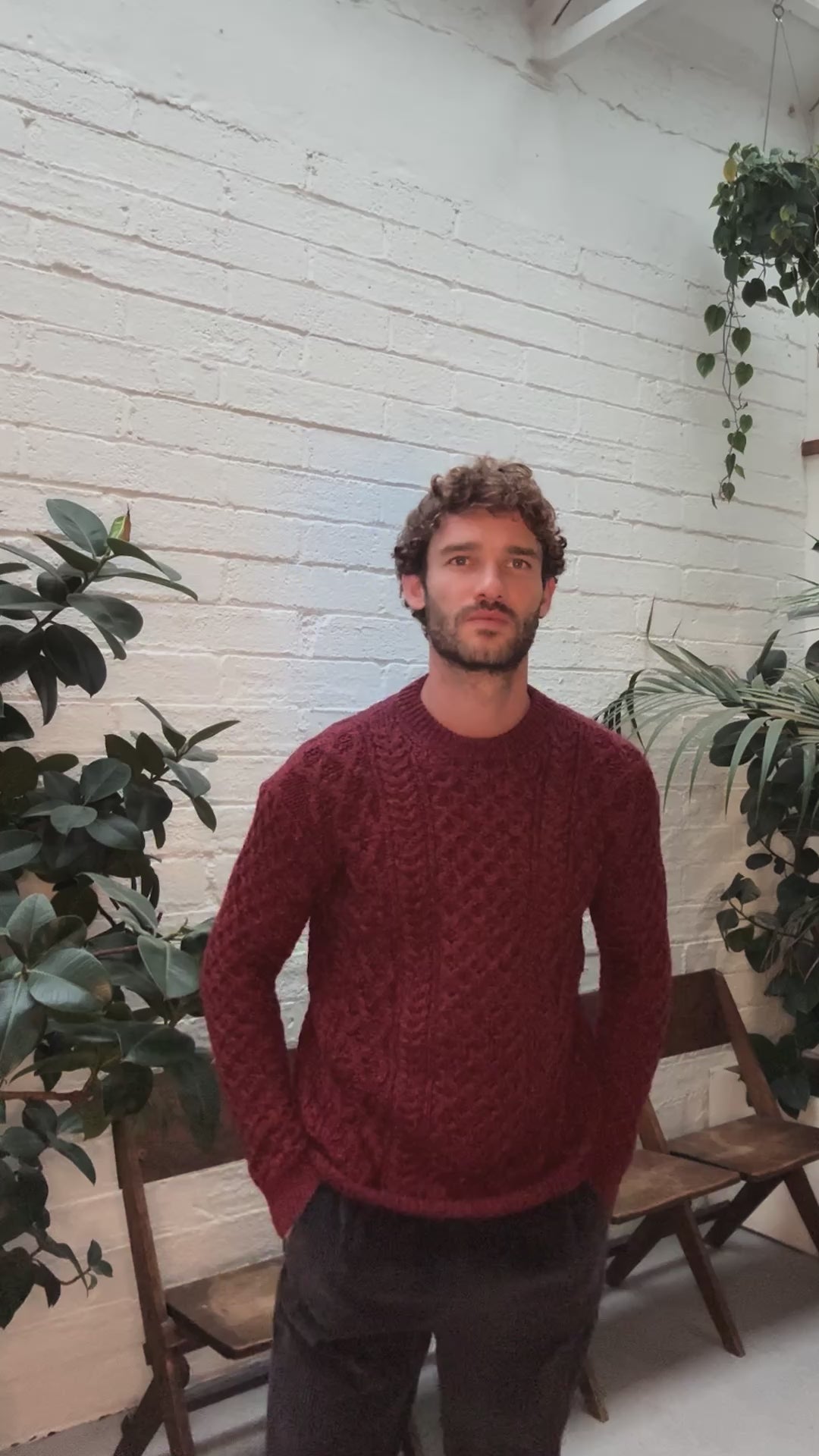 IrelandsEye Knitwear Blasket Honeycomb Stitch Mens Aran Sweater Sable Marl