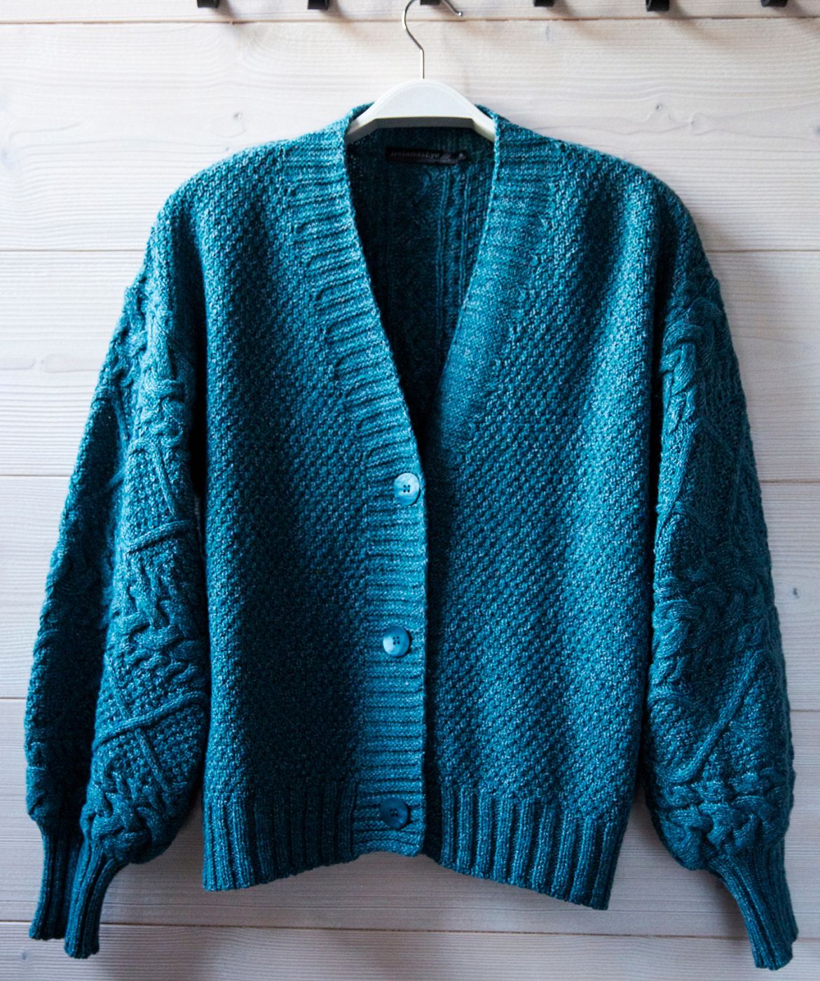 Blue cable knit cardigan clearance