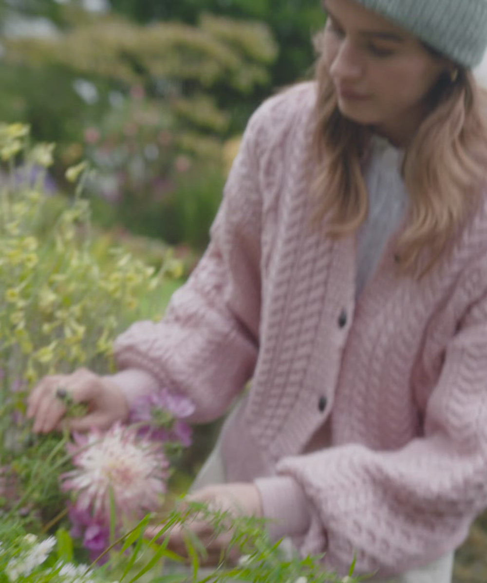 Womens Clover Cropped Aran Cardigan Pale Pink IrelandsEye Knitwear