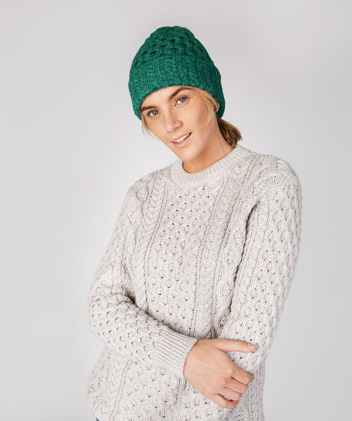 IrelandsEye Knitwear Luxe Aran Hat Green Garden