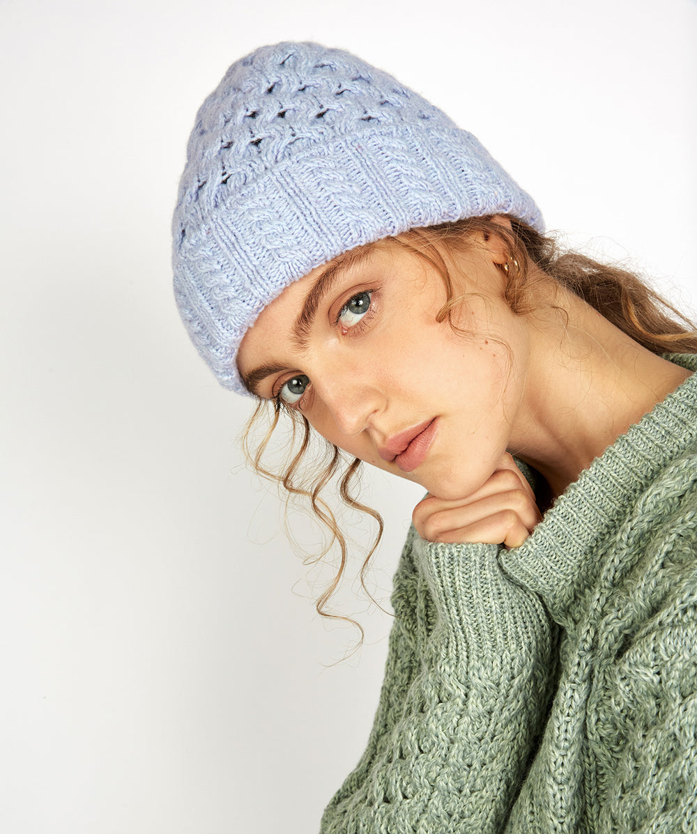 Unisex Luxe Aran Knit Woolen Hat Powder Blue- IrelandsEye  display picture 2