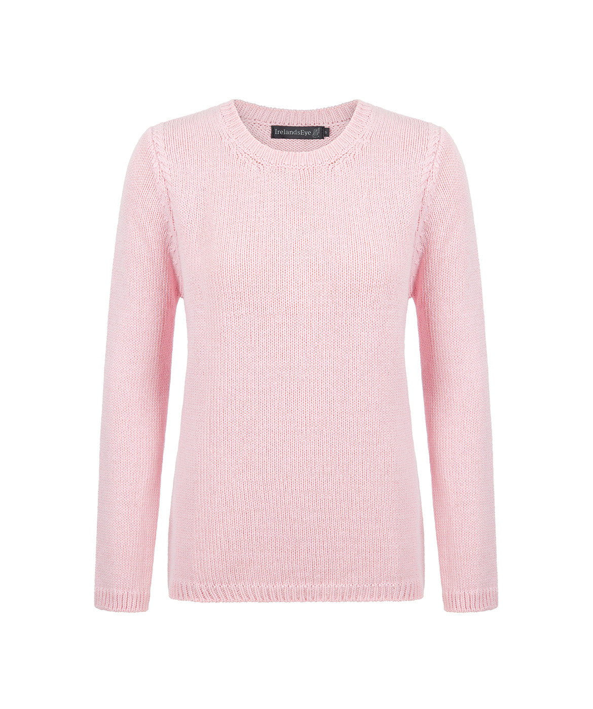 IrelandsEye Knitwear Womens Lahinch Jersey Cable Round Neck Sweater Cloud Pink