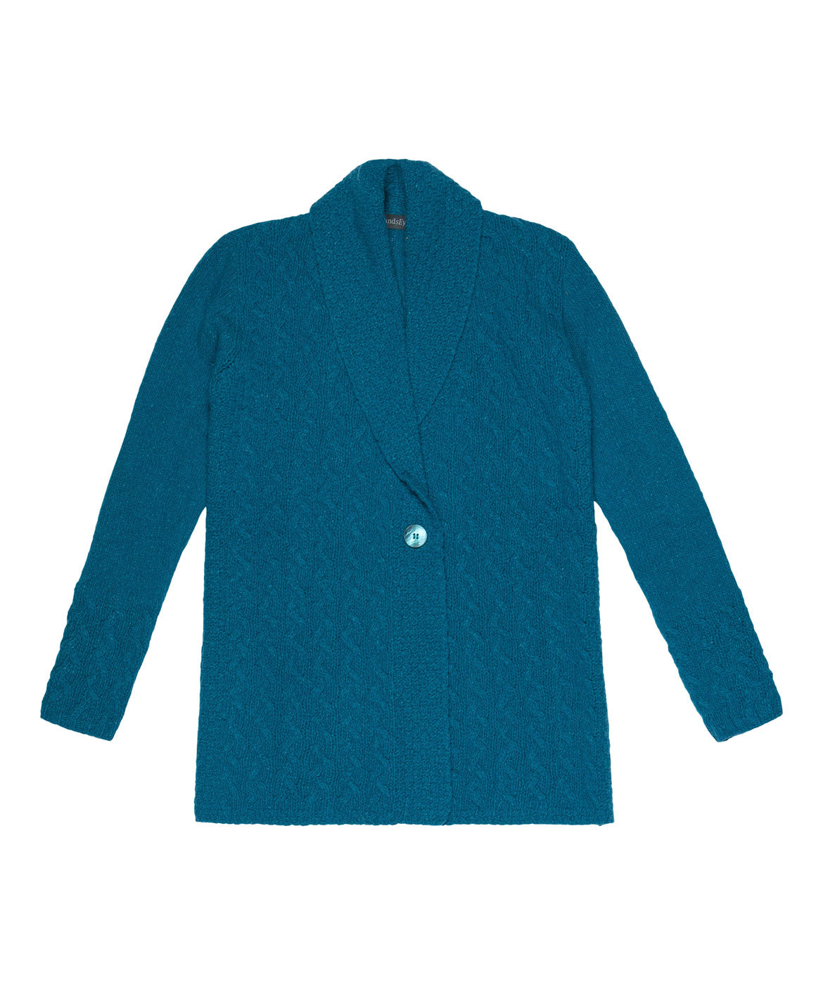 IrelandsEye Knitwear Adare Cable One Button Cardigan Teal Harbour