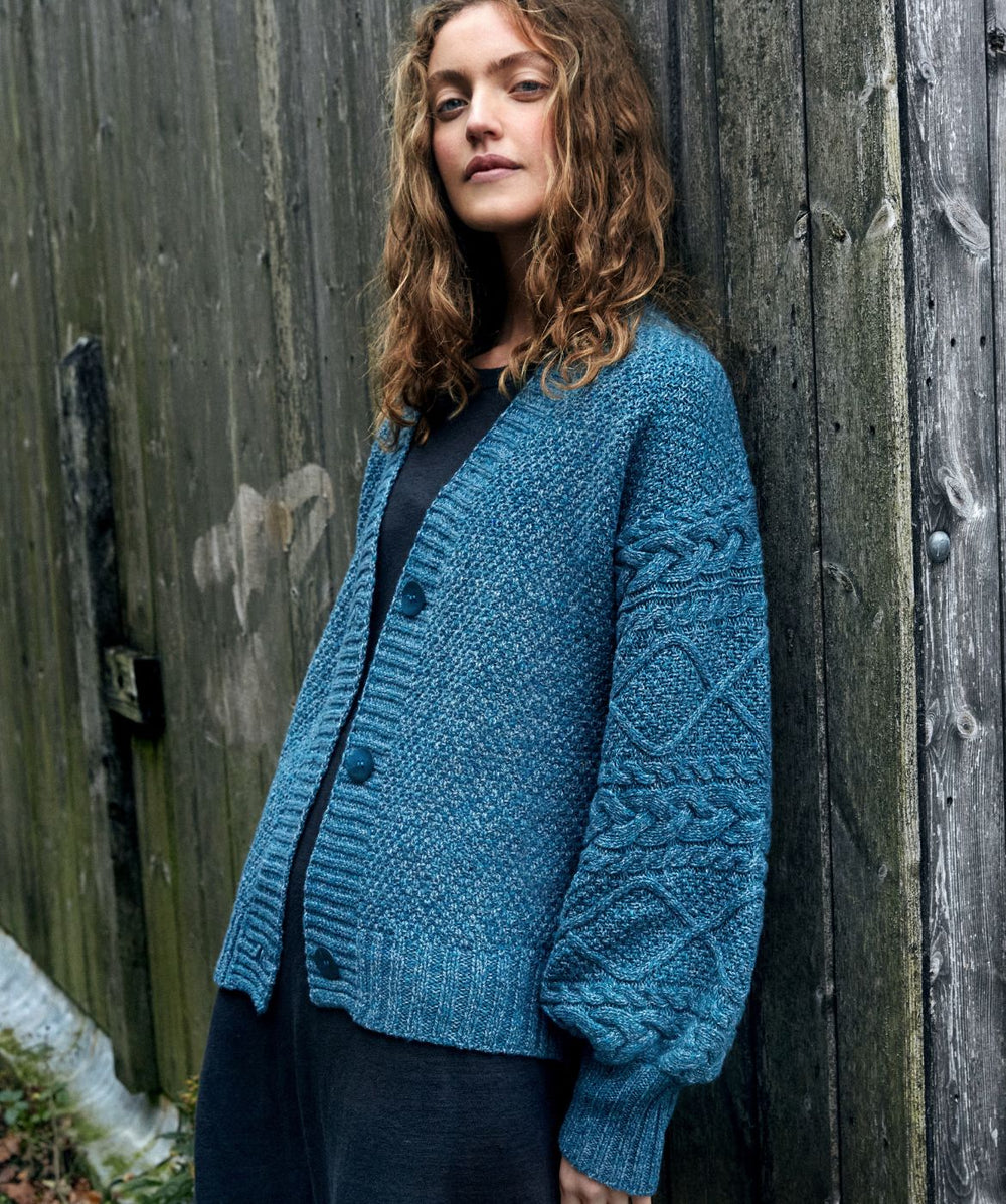 Womens Knitted 'Thistle' Cardigan in Aquamarine IrelandsEye Knitwear