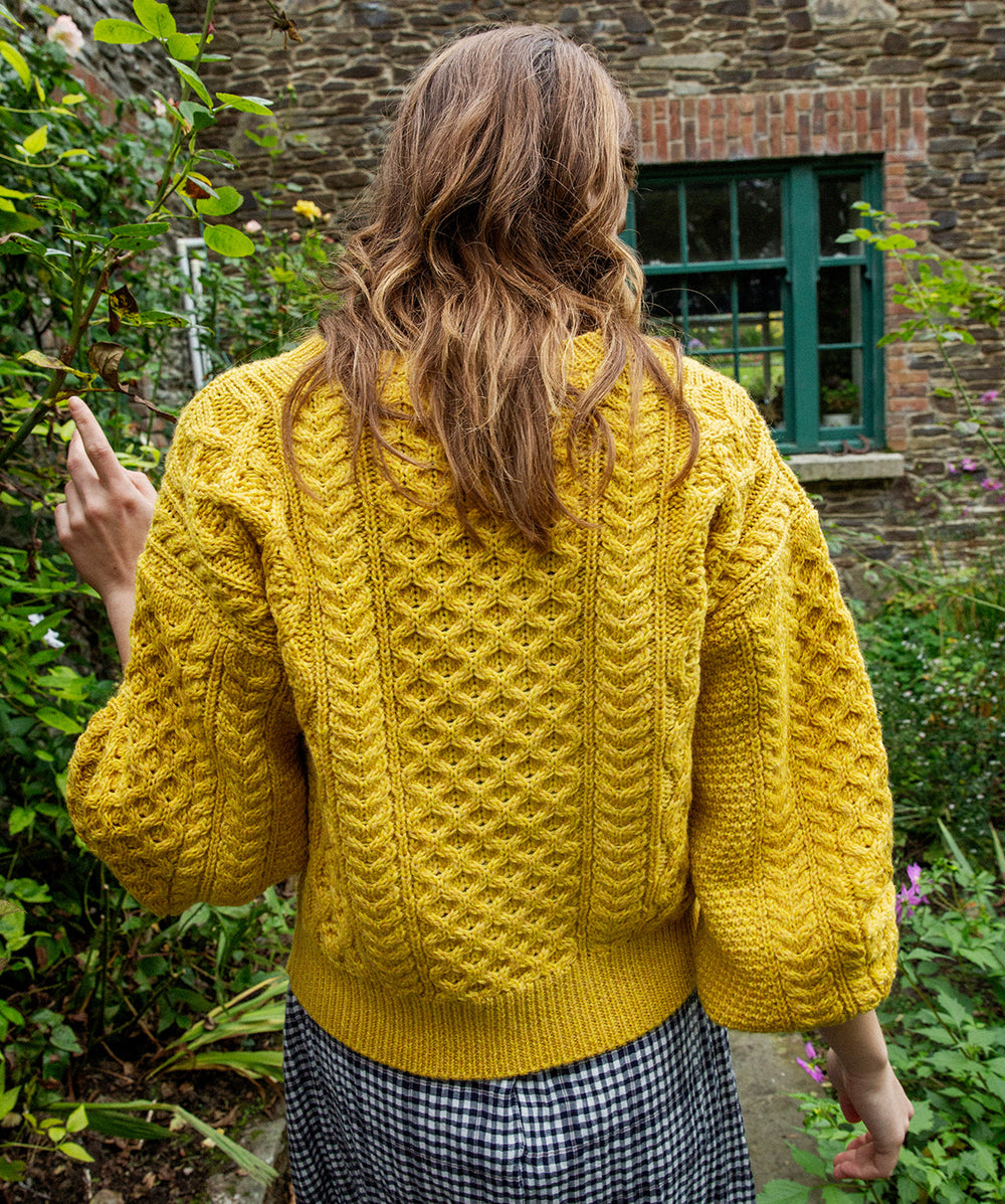 Womens Honeysuckle Cropped Aran Sweater - Sunflower - IrelandsEye