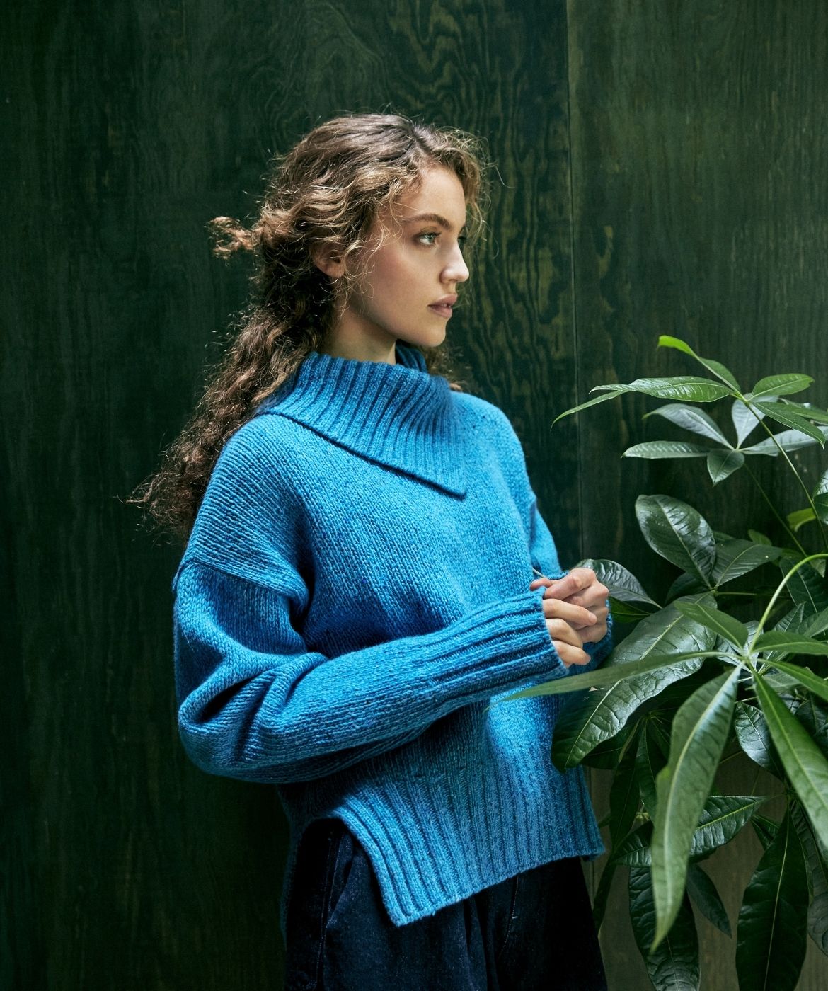 IrelandsEye Knitwear Wilde Slouchy Funnel Neck Sweater in Forget-Me-Not Blue Wool Cashmere