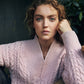 IrelandsEye Knitwear Mill Lane Cable V Neck Sweater in Pink Mist Wool Cashmere