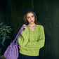 IrelandsEye Knitwear Hapenny Horseshoe Sweater in Chartreuse Wool Cashmere