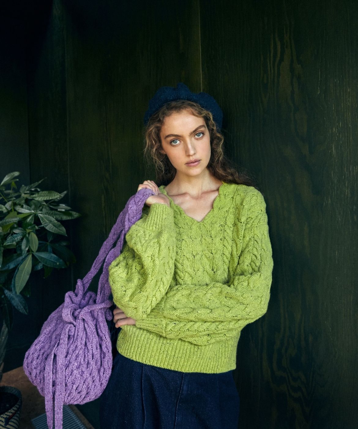 IrelandsEye Knitwear Hapenny Horseshoe Sweater in Chartreuse Wool Cashmere