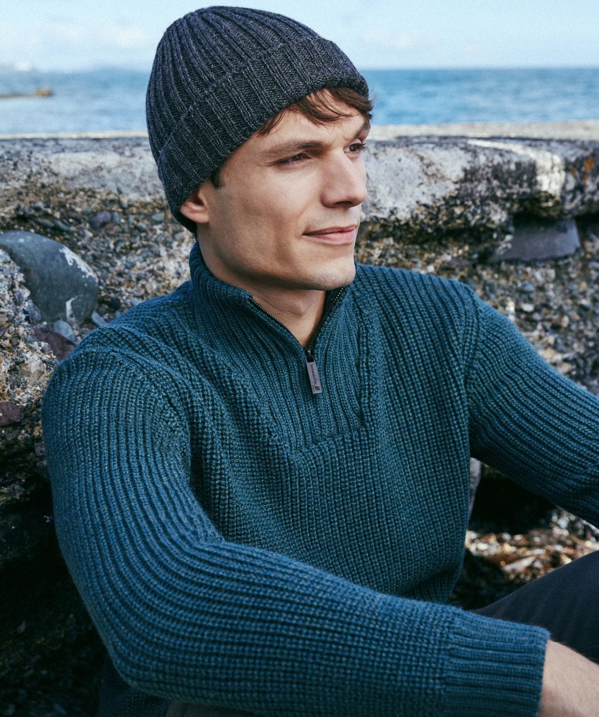 IrelandsEye Knitwear Reefer Ribbed Zip Neck Sweater Evergreen
